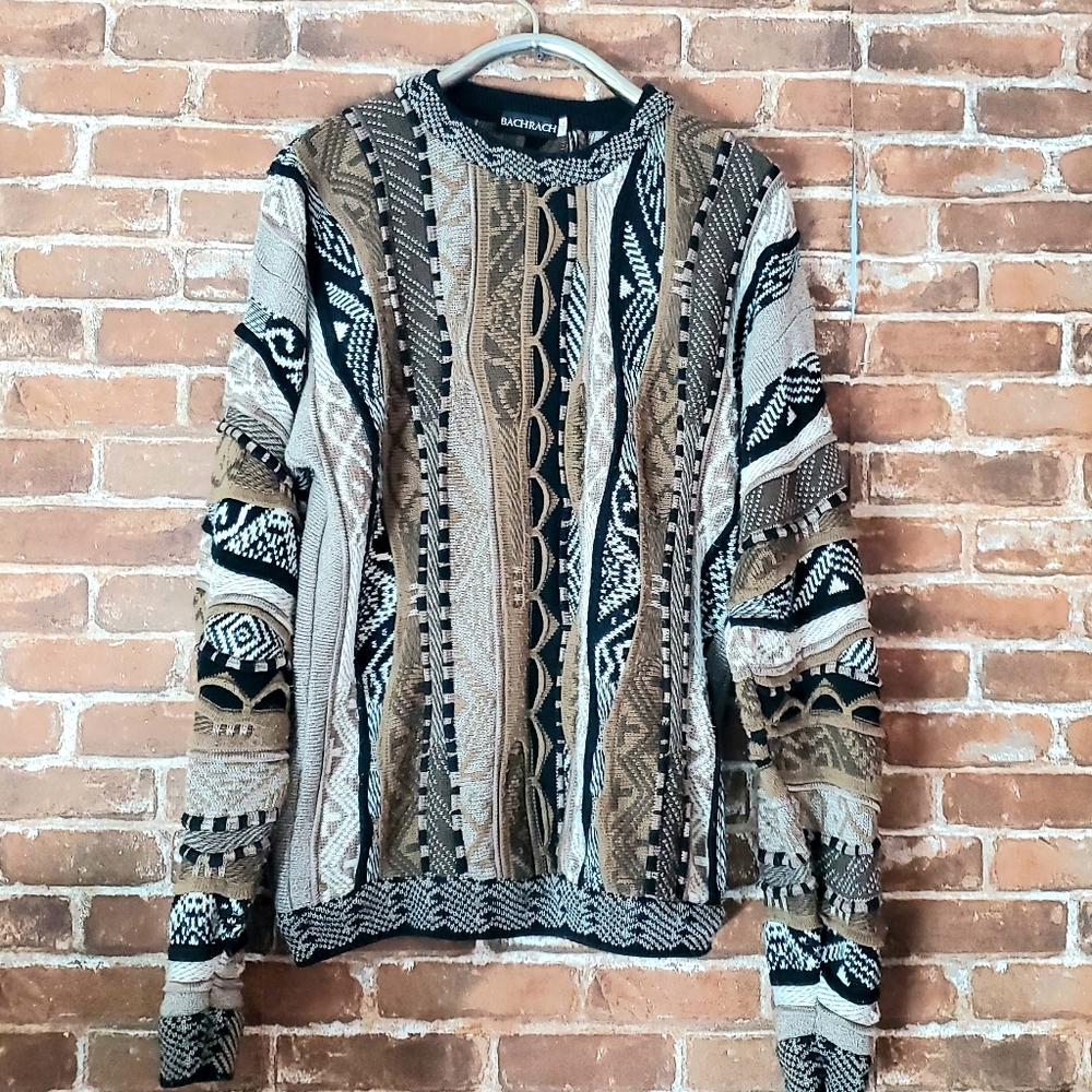 Men's Vintage 90's Bachrach Sweater Multi Color Brown Black Top Large Tall LT